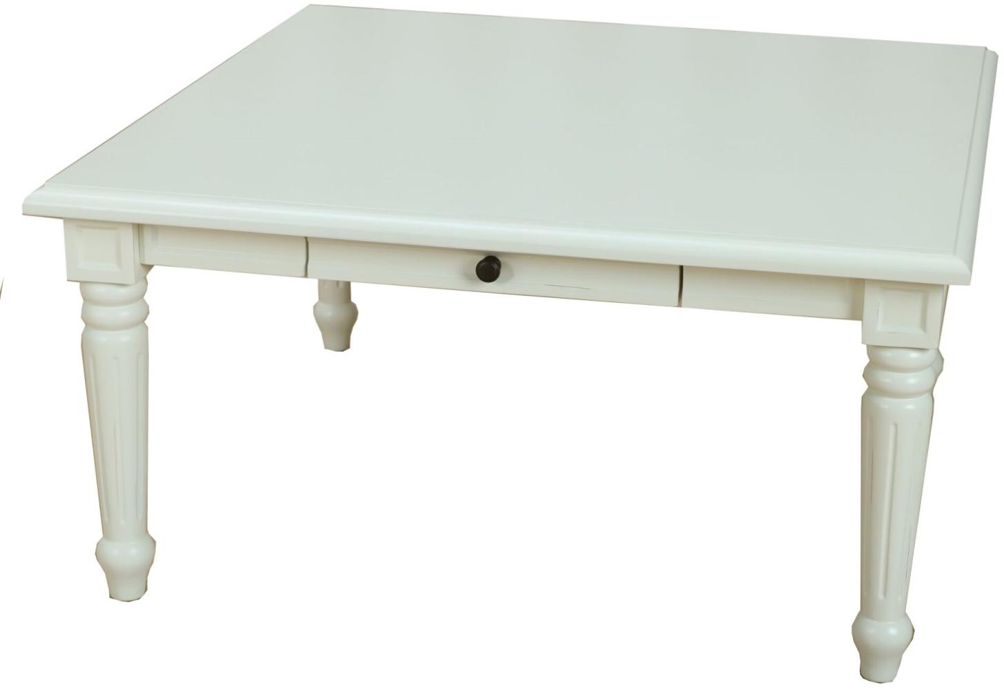 'Amaretta' Couchtisch, Massivholz patiniert antik weiß, 45 x 100 x 100 cm Bild 1