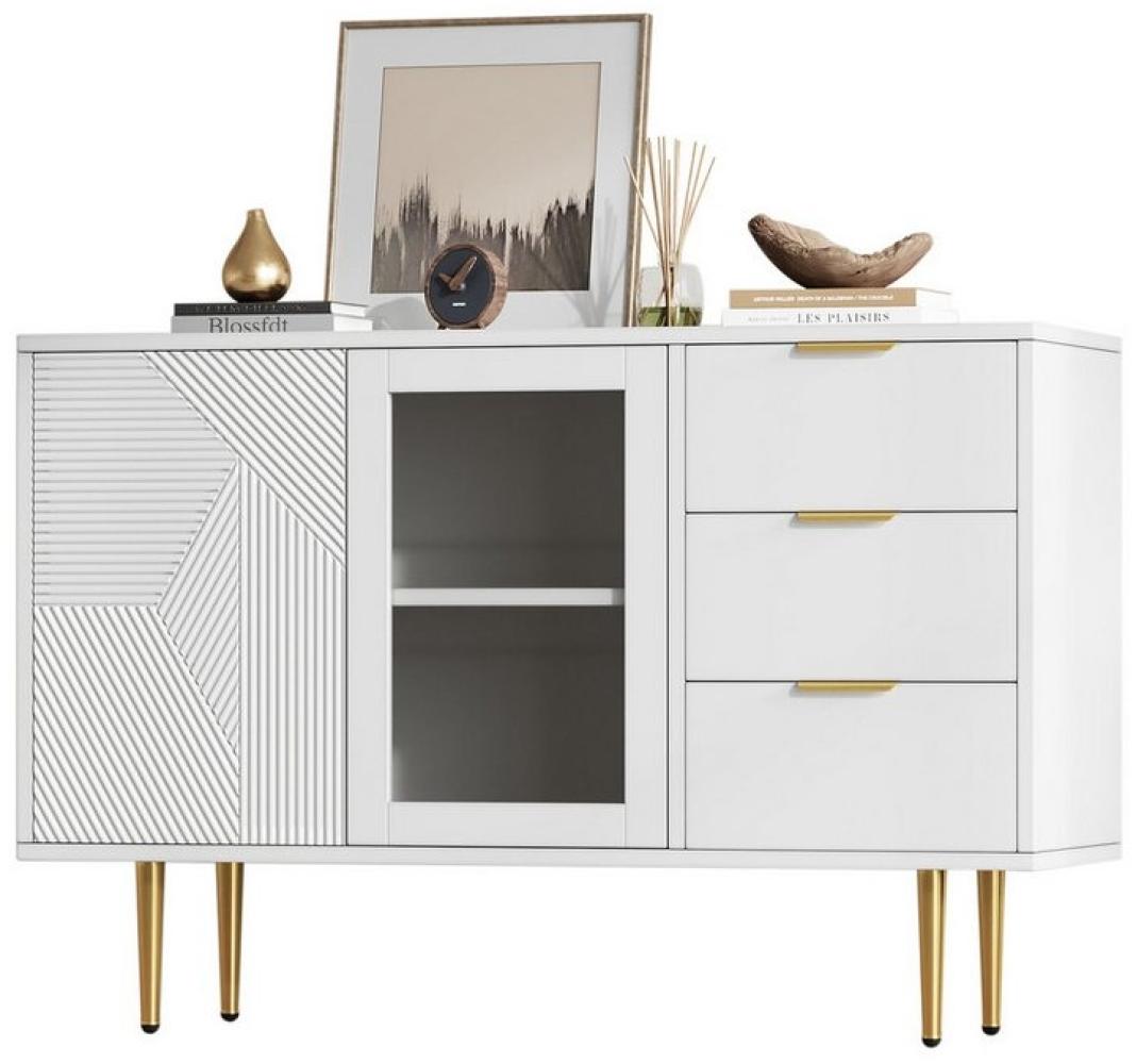 Merax Sideboard, mit Schubladen und Glastür, Kommode, Anrichte, Wohnzimmerschrank Bild 1