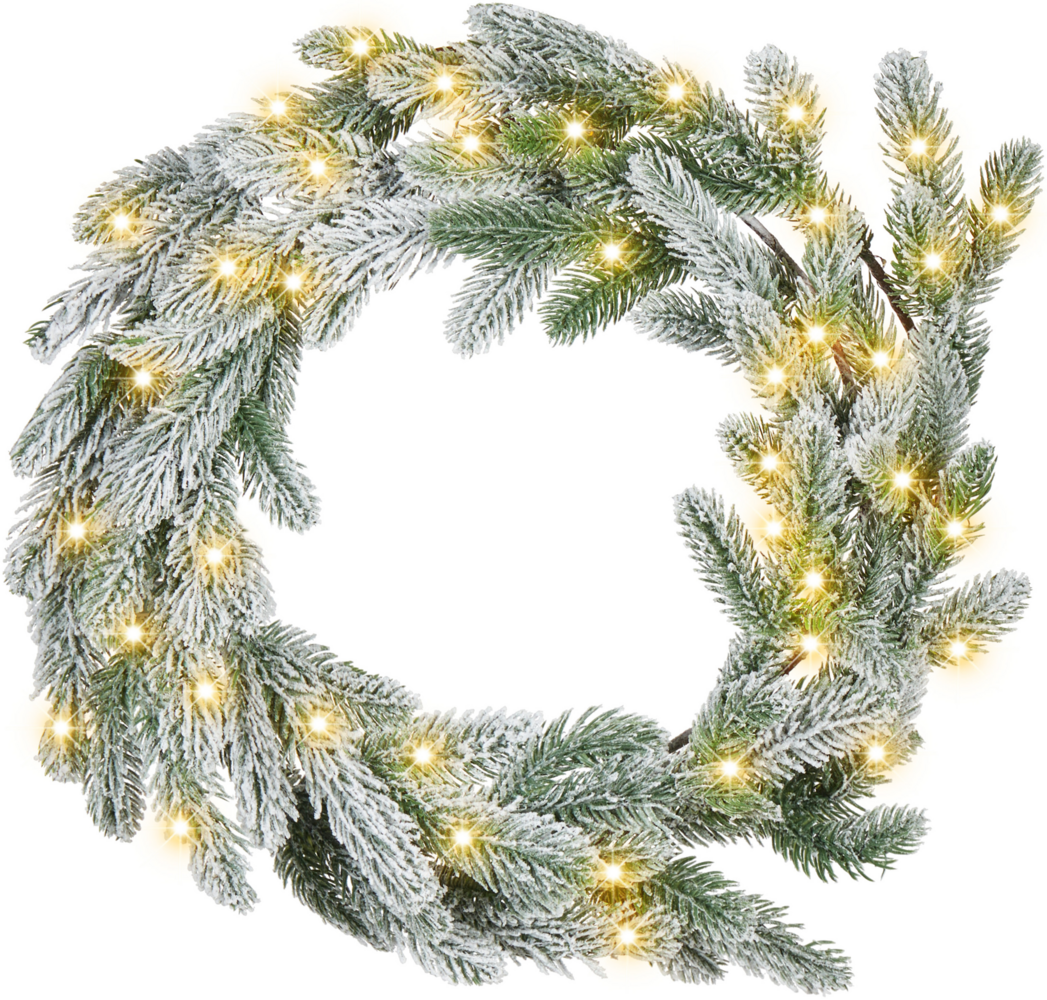 Schneebedeckter Weihnachtskranz LED ALBINI Grün 45 cm Bild 1