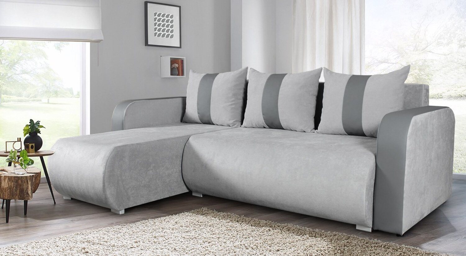 Ecksofa Rino mit Schlaffunktion und Bettkasten - L-Form Couch, Polsterecke, Couchgarnitur, Eckcouch, Sofa, Sofagarnitur (Enjoy 21 + Cayenne 1118) Bild 1