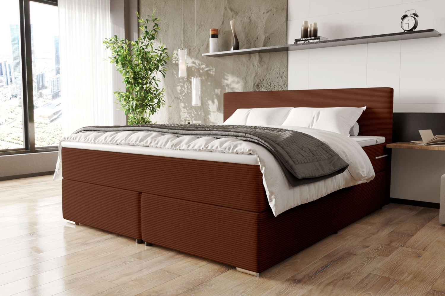 99rooms 'Phönix' Boxspringbett, Terracotta, 180x200 cm, Cordstoff POSO Bild 1