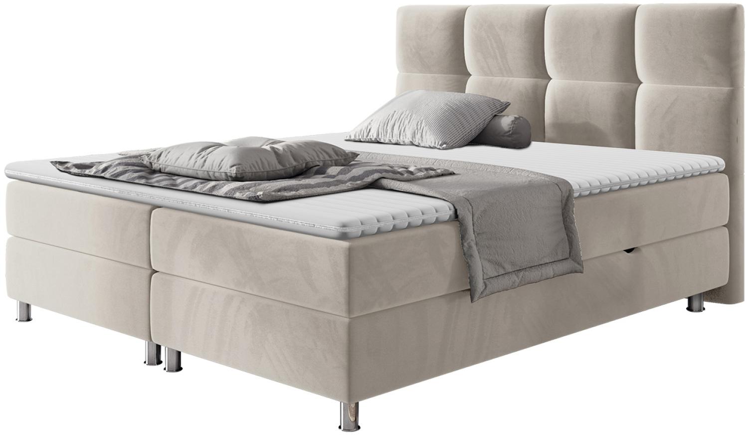 Mirjan24 Boxspringbett Evan mit Zwei Bettkästen, Bonellfederkernmatratzen + Schaumstoff und Topper, Kopfteil gesteppt und gepolstert, Continentalbett, Polsterbett, Ehebett, Beige, 160 x 200 cm Bild 1