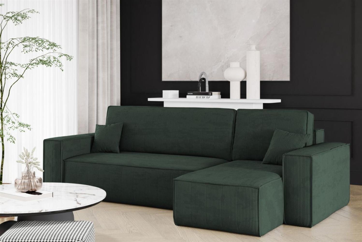 Ecksofa Schlafsofa Sofa MARIS Stoff Poso Dunkelgrün Ottomane Rechts Bild 1