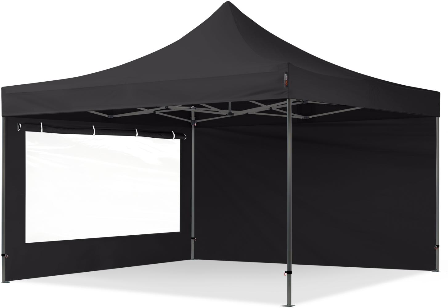 4x4 m Faltpavillon, PREMIUM Stahl 40mm, Seitenteile mit Panoramafenstern, schwarz Bild 1