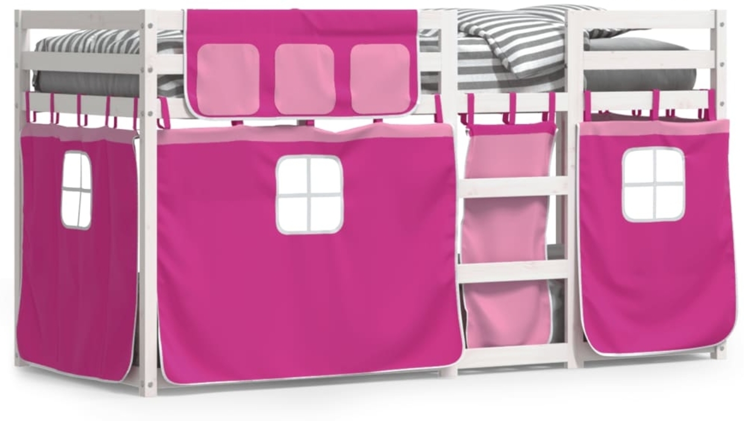 vidaXL Etagenbett mit Vorhängen Rosa 90x190 cm Massivholz Kiefer 3283909 Bild 1
