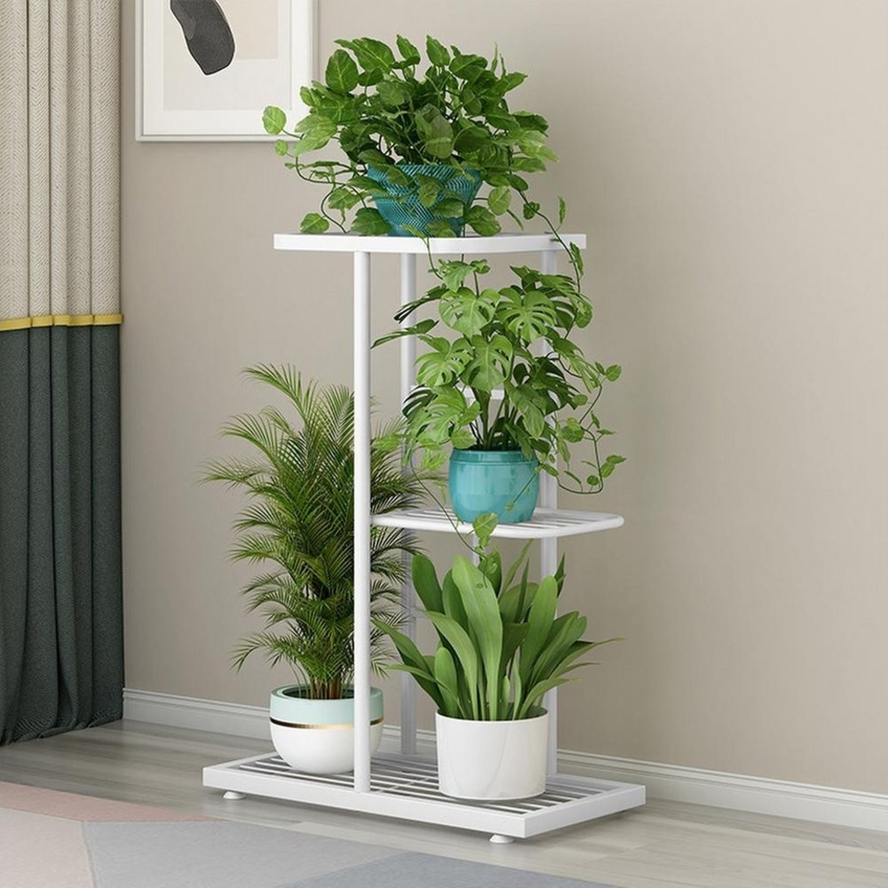 GarveeMore Blumenständer Pflanzenständer Indoor Outdoor 3Etagen mit 4Töpfen Metall-Blumenregal, Pflanzenregal Ecke Display Rack für Terrasse Garten Balkon Wohnzimmer Bild 1