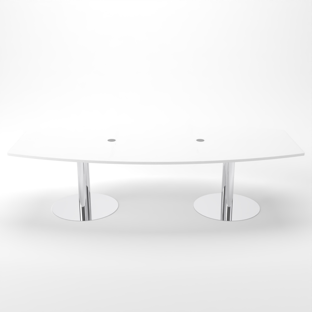 Rheinland Möbel Konferenztisch KONTI 280x130 cm – ovaler Besprechungstisch in Weiß mit verchromten Säulenfüßen & 2 Kabelauslässen, erweiterbarer Meetingtisch für 8–10 Personen, moderner XXL-Tisch fürs Büro Bild 1