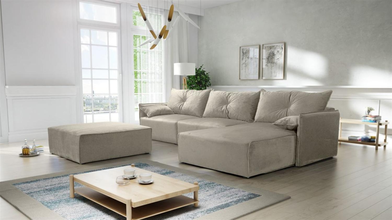 Ecksofa mit Schlaffunktion HUNTER in Royal Graubeige Ottomane Rechts inkl. Hocker Bild 1