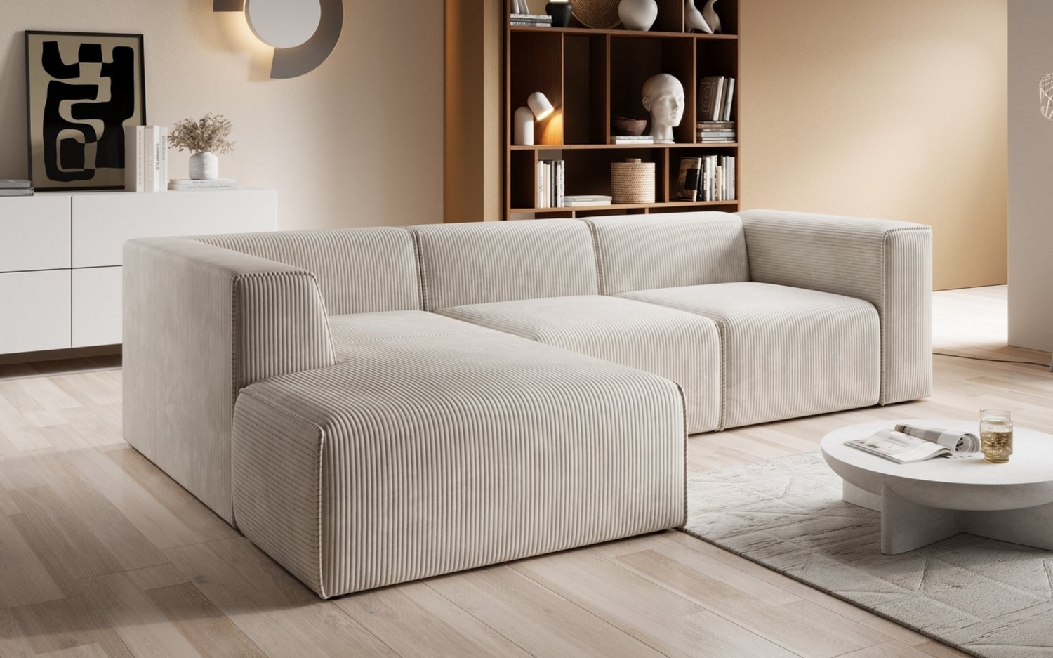 PROMETO Möbel Ecksofa Sofa ohne Schlaffunktion Poso-Cordstoff Bild 1