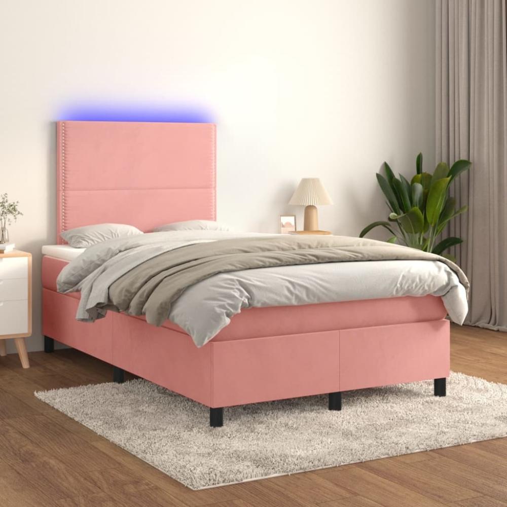 vidaXL Boxspringbett mit Matratze & LED Rosa 120x200 cm Samt 3136058 Bild 1