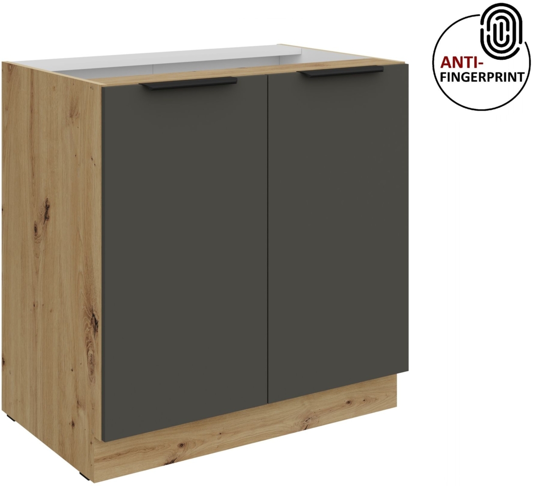 Küchen Unterschrank 80 cm Küche ARIA Graphite ultra matt + Eiche Artisan matt, hochwertige Fronten mit Anti Fingerprint Beschichtung Küchenzeile Küchenblock Bild 1