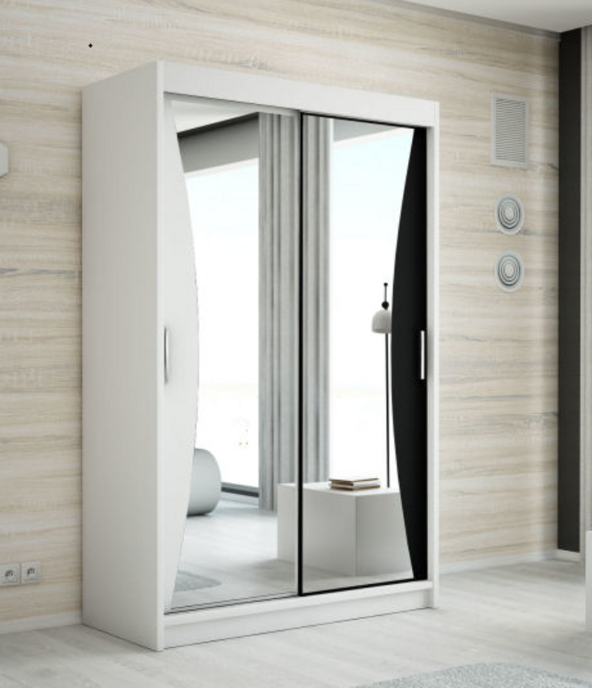 Schwebetrenschrank NIKO 2-trig Schrank 180 cm (mit Spiegel) Farbe: Wei , schwarz Bild 1