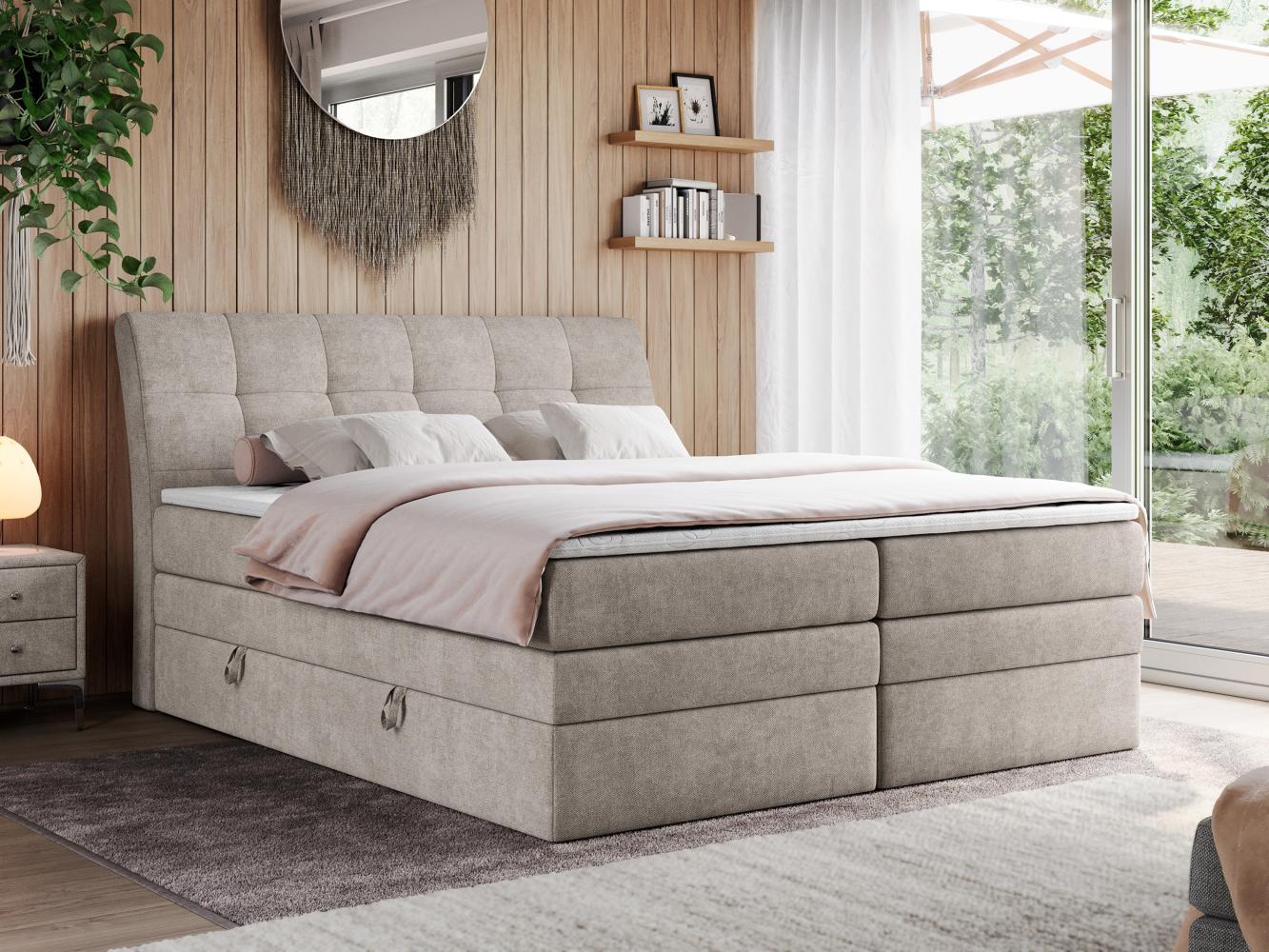 Boxspringbett, Stauraumbett, Bett mit Multipocket-Matratze und Topper - GOLD-10-KING - 140x200cm - Beige Stoff - H4 Bild 1