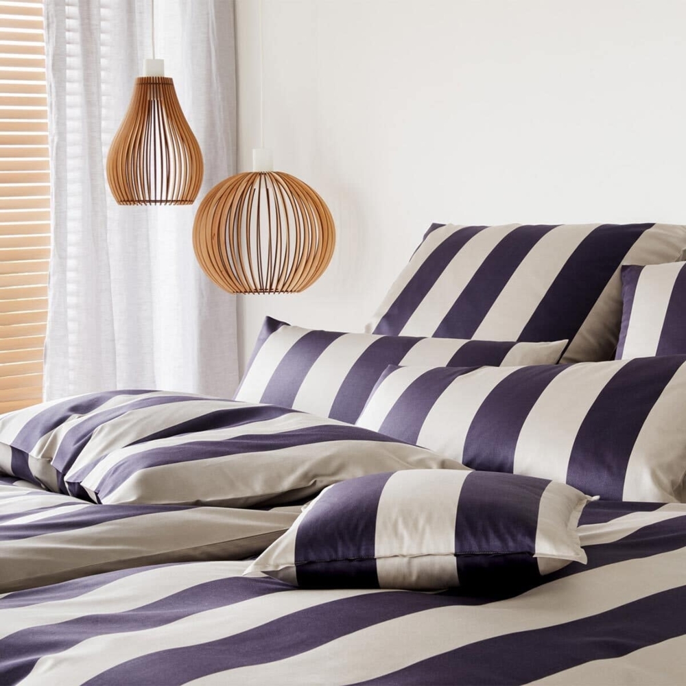 elegante Mako-Satin Bettwäsche Night Stripe natur|155x200 cm + 80x80 cm Bild 1