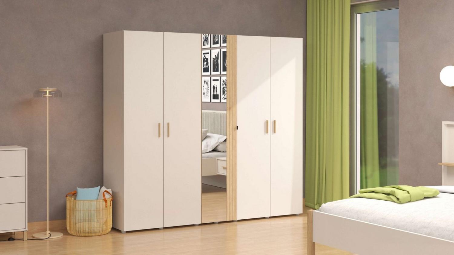 Home affaire Kleiderschrank Belfort, Schlafzimmerschrank mit Spiegel 5-türig Wäscheschrank 225x56x208, FSC-zertifizierter Holzwerkstoff, Trendfarbe cashmere Bild 1