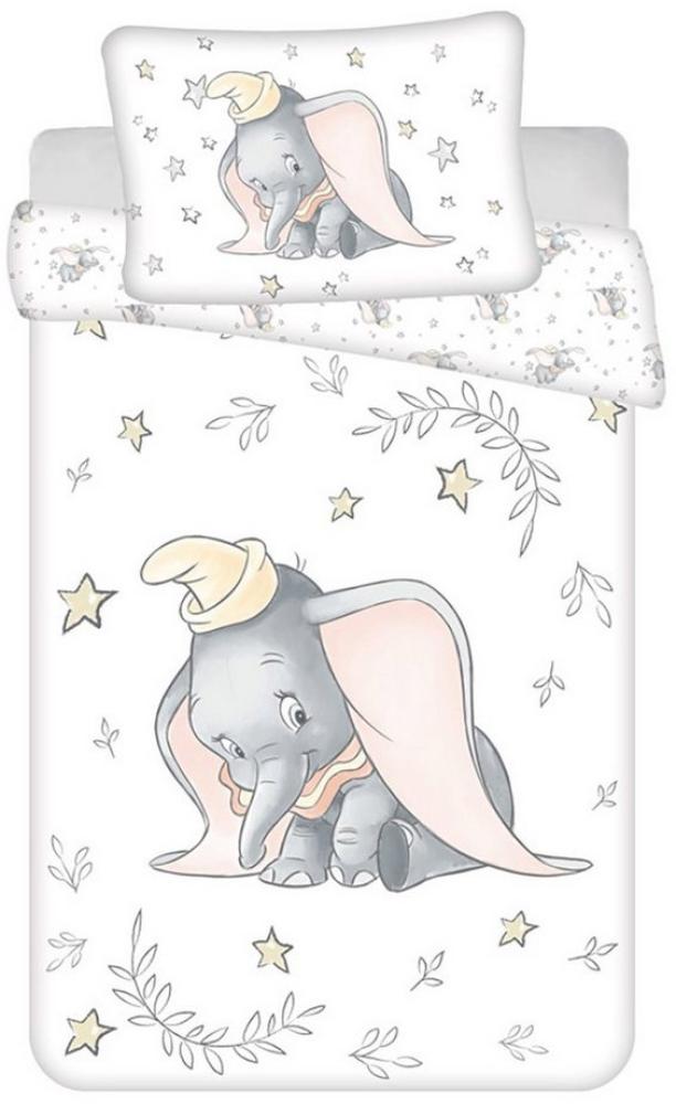 Disney Kinder Bettwäsche Wendemotiv Bettwäsche Dumbo Elefant Grau Sterne Pflanzen weiß Bettdecke 100x135 + Kopfkissen 40x60 cm, 100% Baumwolle Bild 1