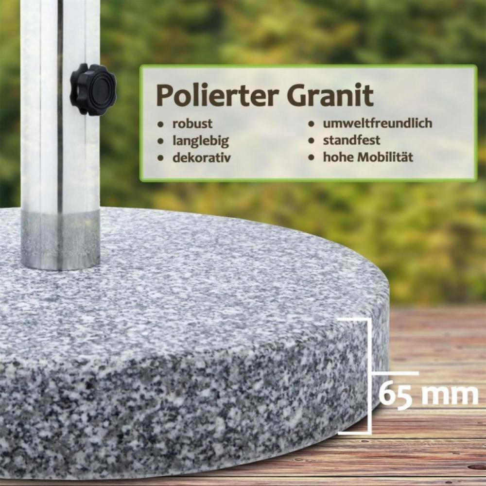 anaterra® Sonnenschirmständer - Granit, 30 kg, Rund, mit Rollen und Griff, Edelstahl - Schirmständer, Sonnenschirmsockel, Ständer für Sonnenschirm, Balkon, Terasse, Garten, Outdoor Bild 1