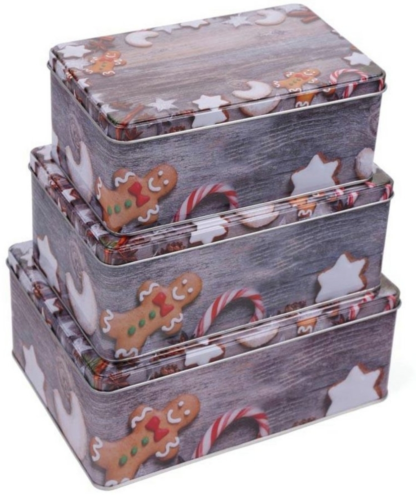 Haushalt International Keksdose, Metall, Set (3-tlg) - Rechteckig - Weihnachten - Weihnachtsplätzchen Bild 1