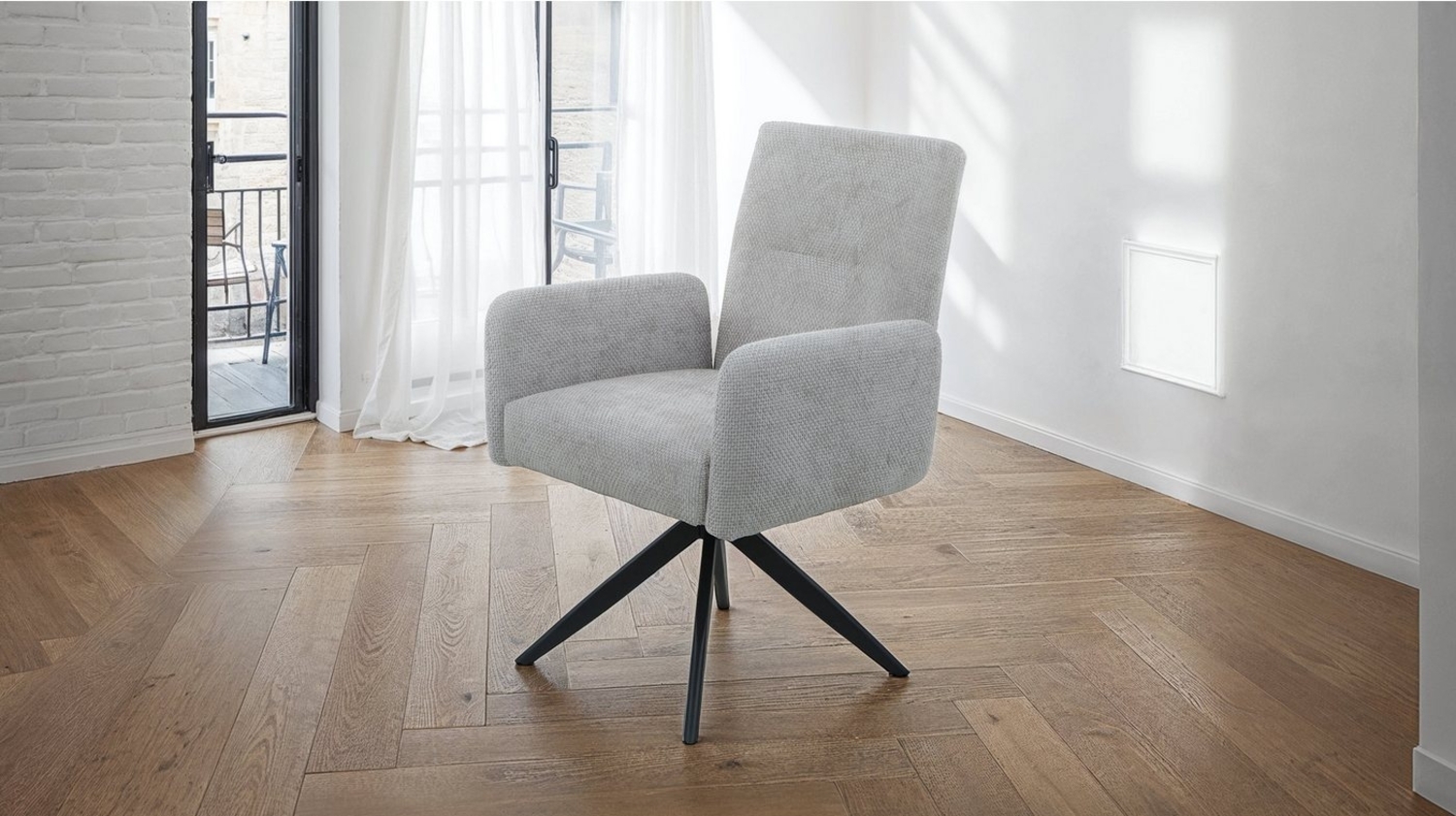 Massivart® Polsterstuhl Armlehne drehbar / grau-beige oder grau / Taschenfederkern / VILDE, Esszimmerstuhl / inkl. Nivellierung / Webstoff Bild 1