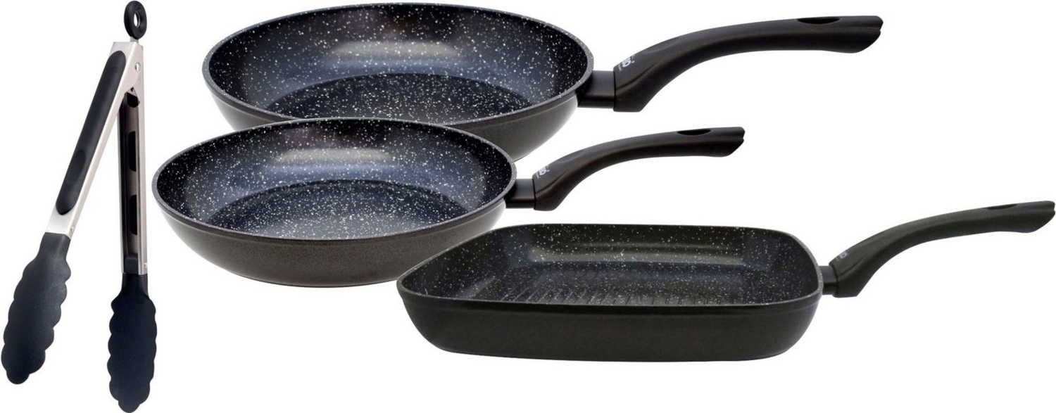 Elo Pfannen-Set Pre Belugo, Aluminium (Set, 4-tlg, je 1 Bratpfanne Ø 20/24 cm, 1 Grillpfanne 28x28 cm, 1 Servierzange), keramische Beschichtung, Induktion Bild 1