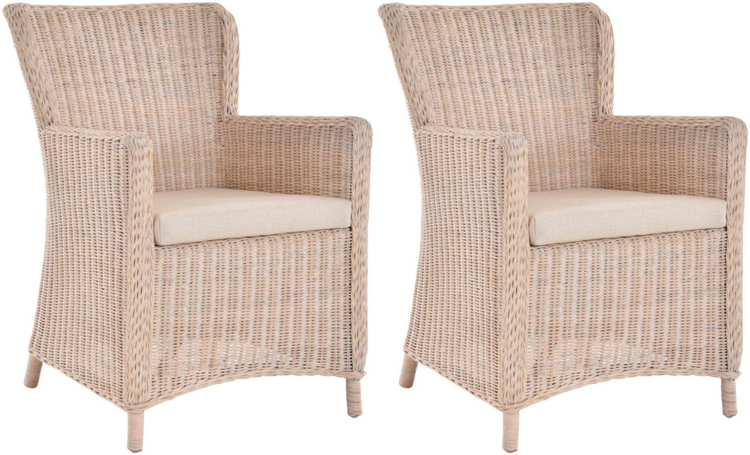 Krines Home Esszimmersessel 2er Set Rattansessel Skandinavischer Stil Natur Rattan Sessel, Armlehnsessel, Esszimmer Bild 1
