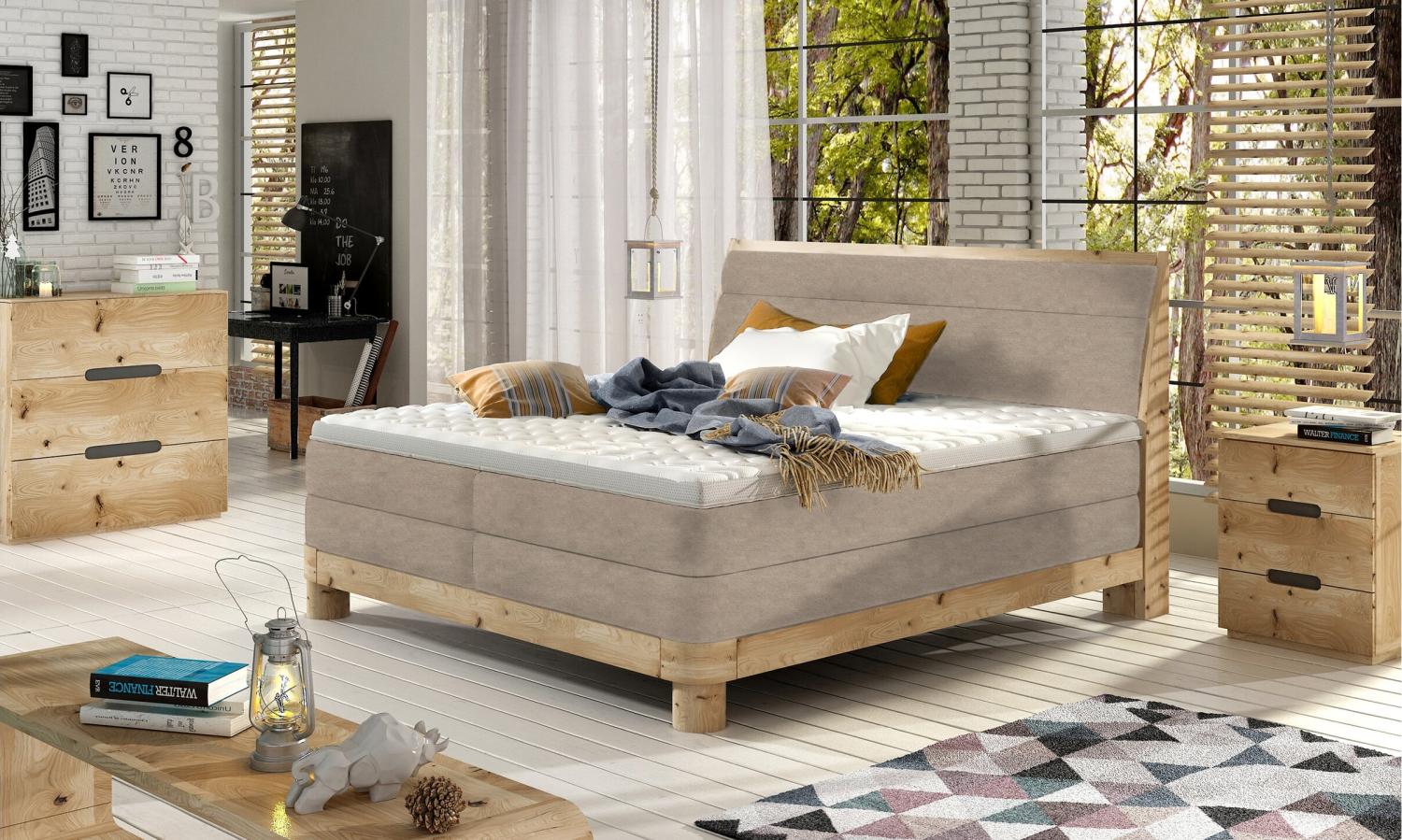 Stylefy Ate Boxspringbett Massiv Cappuccino 160x200 Bild 1