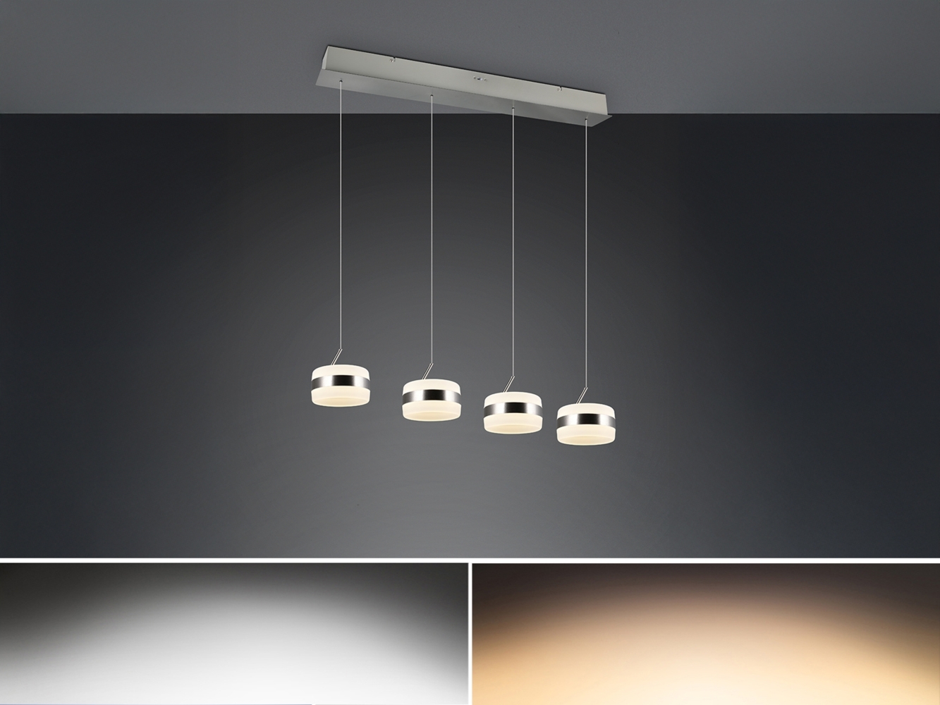 LED Pendelleuchte DIOS höhenverstellbar 4-flammig, Silber, Breite 85cm Bild 1