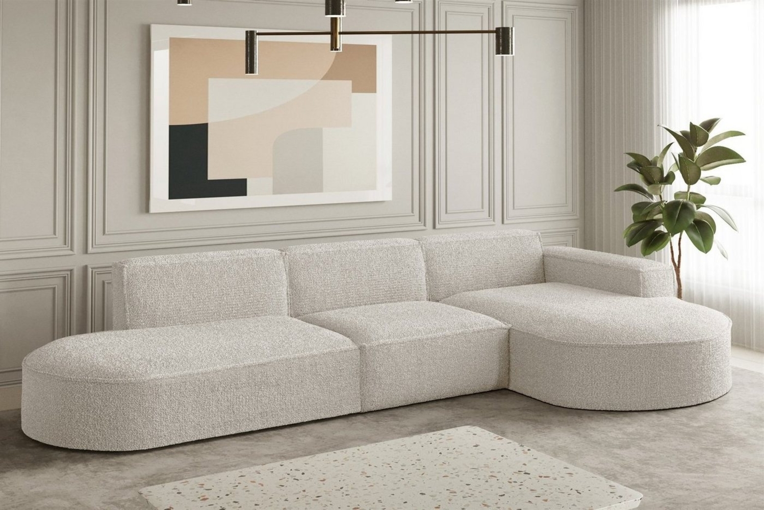 Ecksofa Designersofa PALMA in Stoff Ascot Beige Ottomane Rechts Bild 1