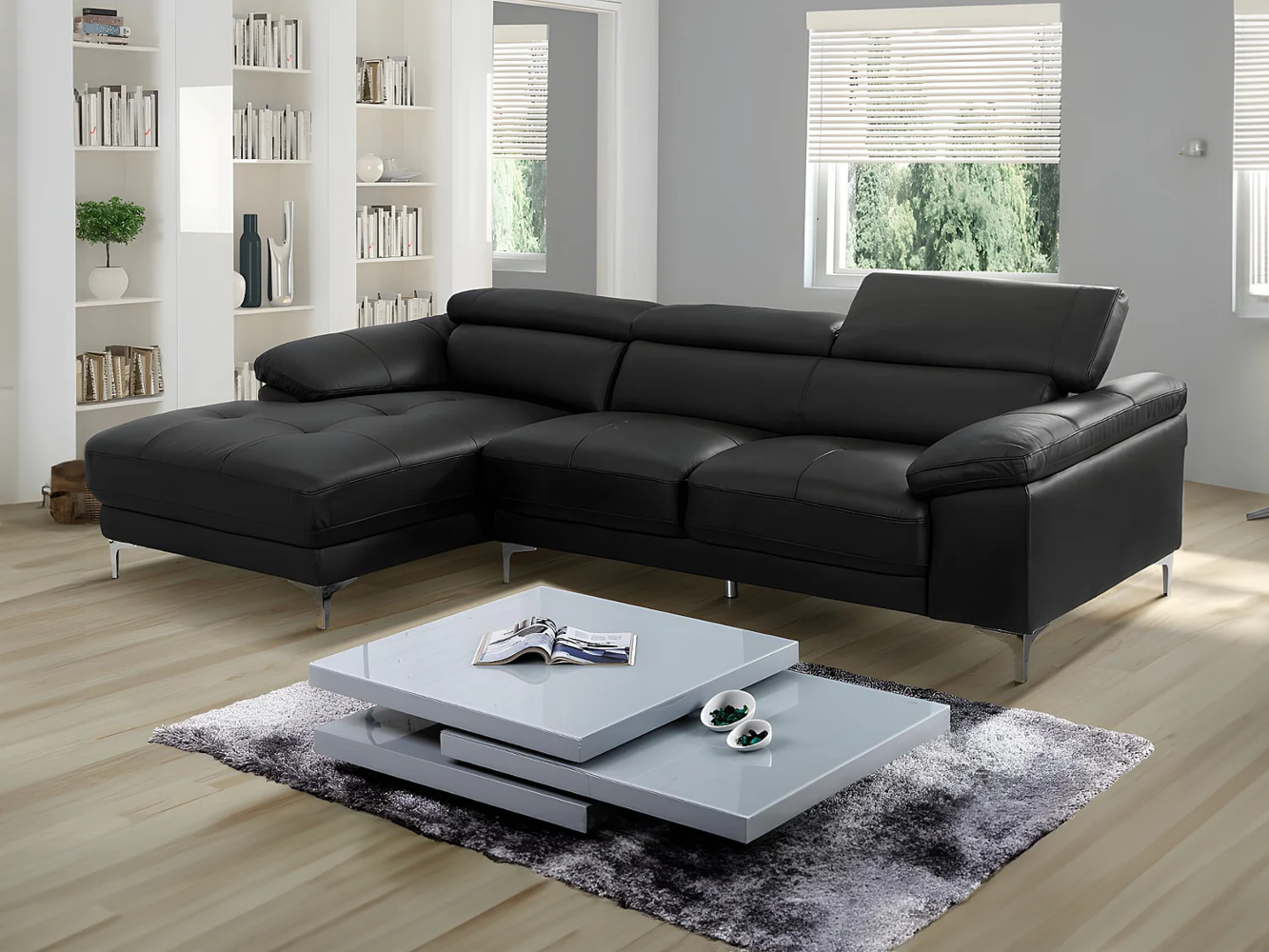 Ecksofa Leder SOLANGE - Schwarz - Ecke Links Bild 1