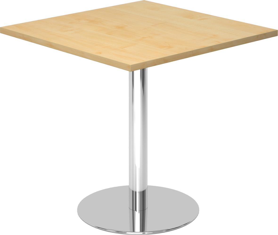 bümö Besprechungstisch, Esstisch klein, Tisch eckig 80x80 cm - kleiner Esstisch Ahorn, Rundtisch Esstisch 2 Personen mit Holz-Platte, Säule aus Metall verchromt, Konferenztisch, Bistrotisch, STF88-3-C Bild 1