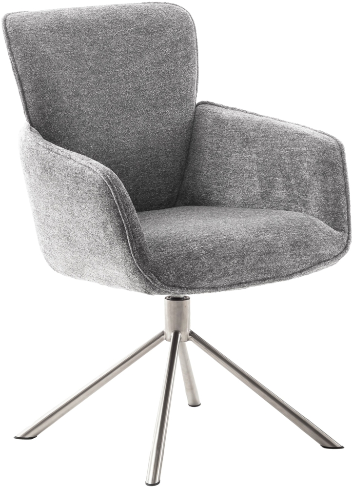 AMBER 4-Fuß Stuhl mit Armlehnen - 2er Set - Grau / Edelstahl gebürstet Bild 1