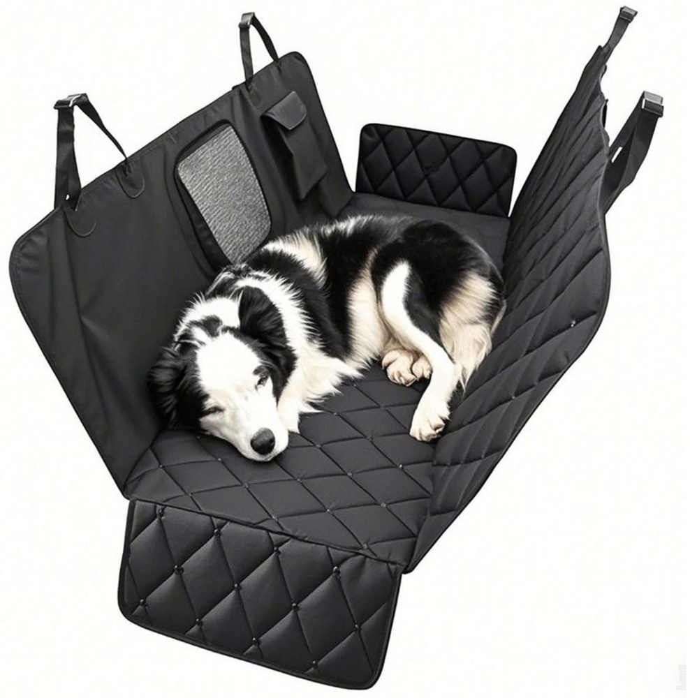 HEYHIPPO Hundematte Auto-Hundematte mit Fenster, rutschfest, verschleißfest schwarz, 600D Oxford-Gewebe + 80GPP-Baumwolle, Komplett eingewickelte hundedecke auto rückbank, wasserdichte Matte Bild 1