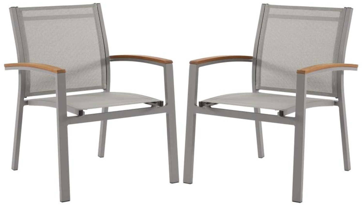 Vente-unique - Gartensessel 2er Set - stapelbar - Aluminium & Textilene - Taupe & Armlehnen Akazie - TAIPIVAI von MYLIA Bild 1