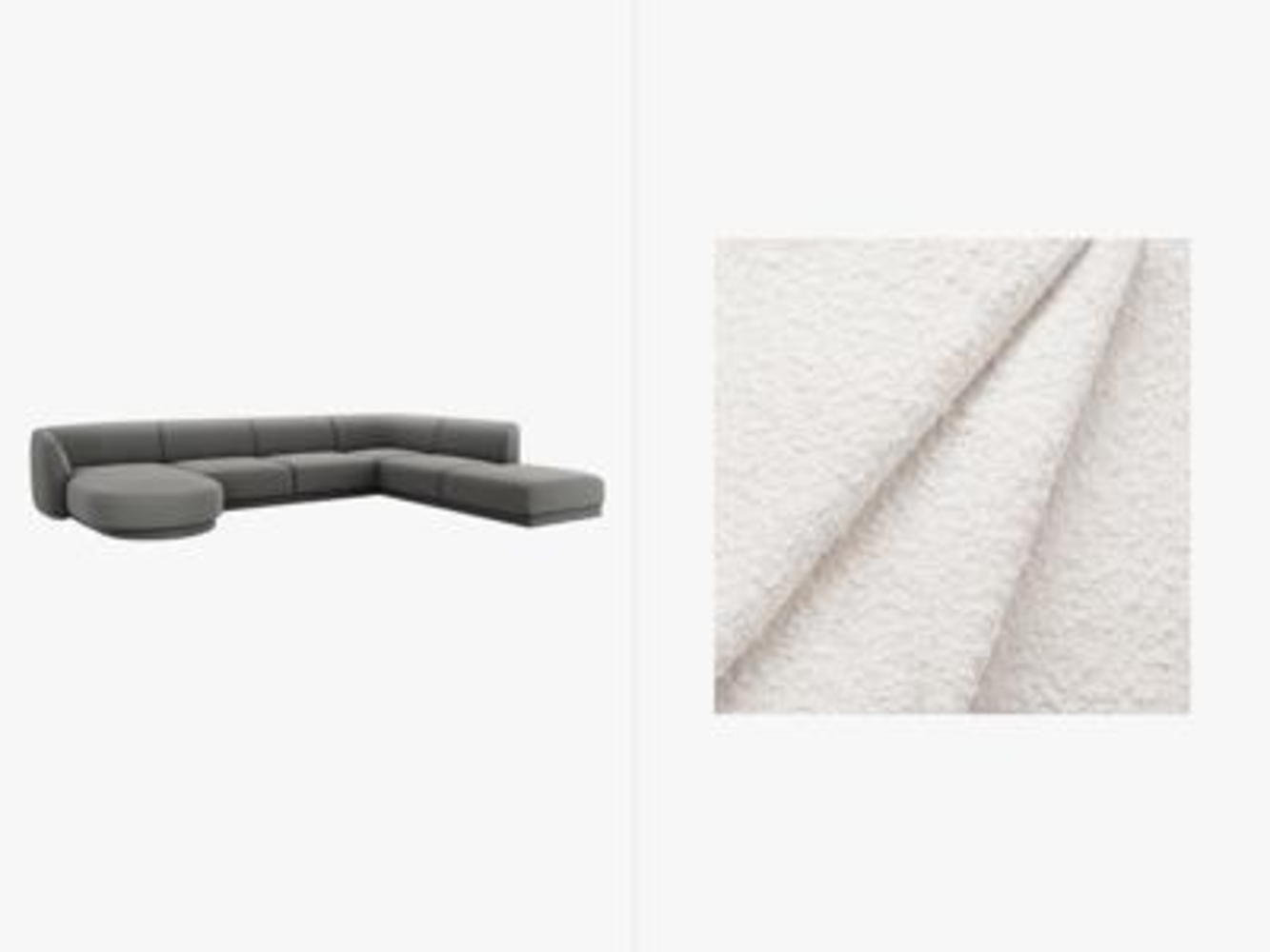 Micadoni Panorama-Ecksofa Miley 6-Sitzer Rechts Boucle Weiß Kunststoff schwarz Bild 1