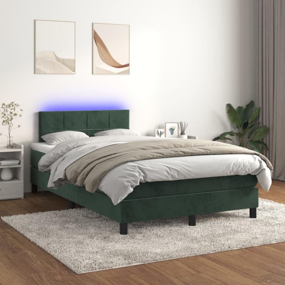 vidaXL Boxspringbett mit Matratze & LED Dunkelgrün 120x200 cm Samt 3134396 Bild 1