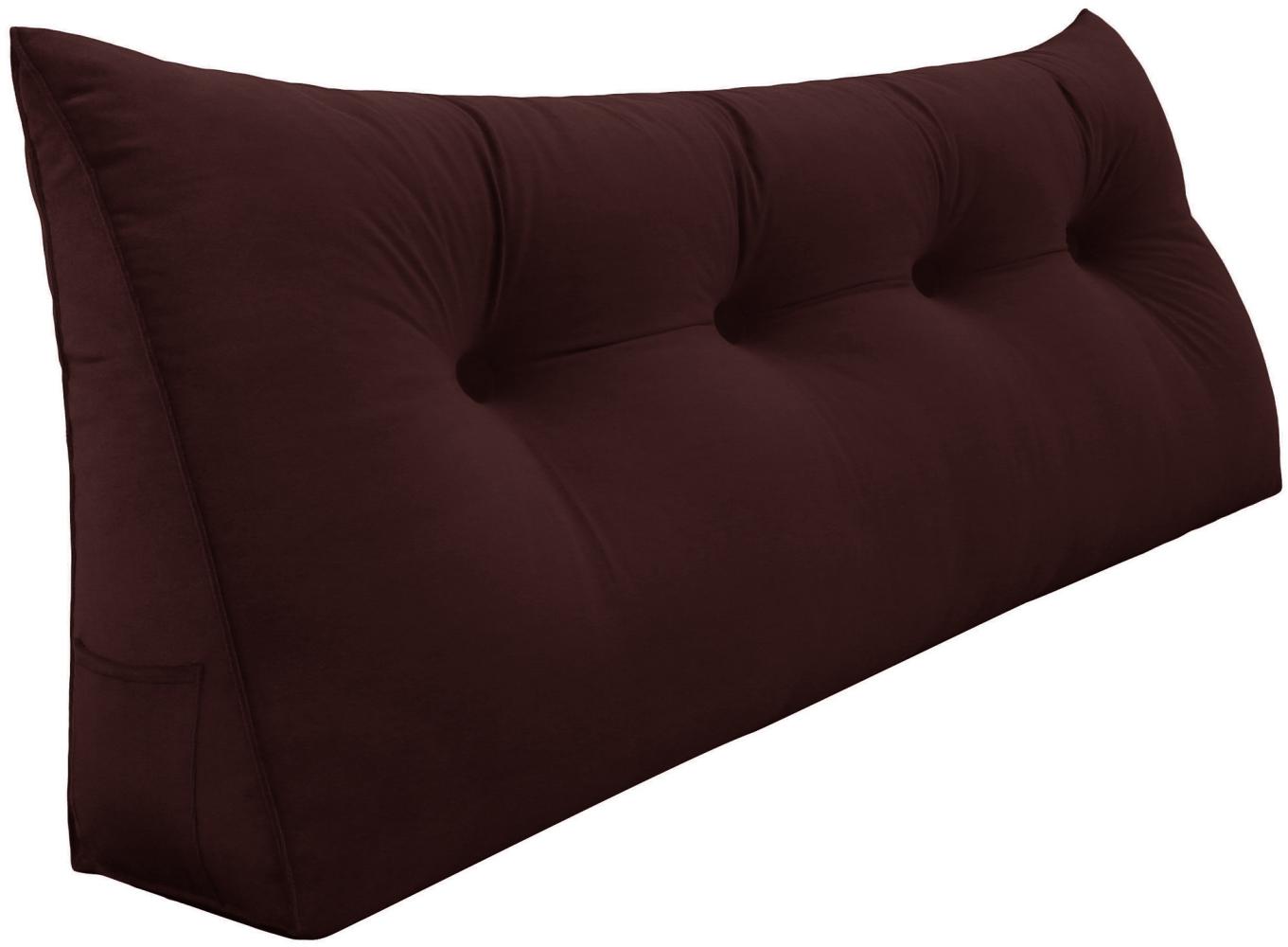 VERCART Großes Keilkissen, Langes Lesekissen, Bettruhe Rückenkissen, Dreieckiges Liegekissen, Dekoratives Kopfteilkissen für Tagesbett oder Tiefes Sofa, Samt Haselnuss Schokolade, 120cm Bild 1