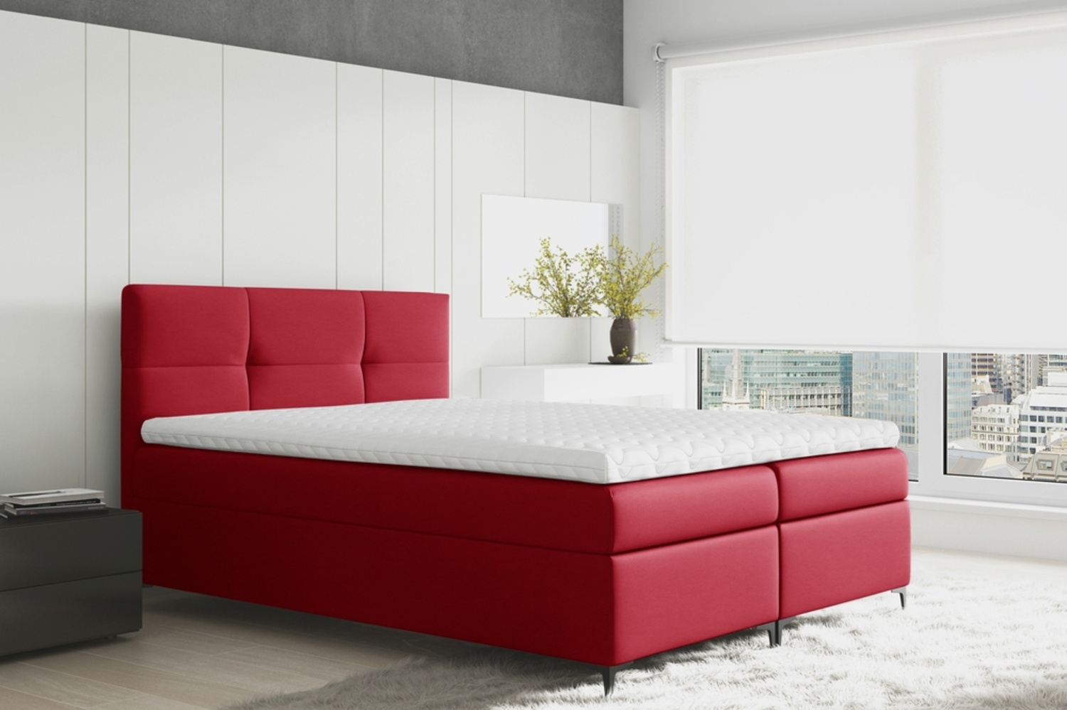 99rooms Nelson Boxspringbett Kunstleder 120x200 cm Rot Bild 1