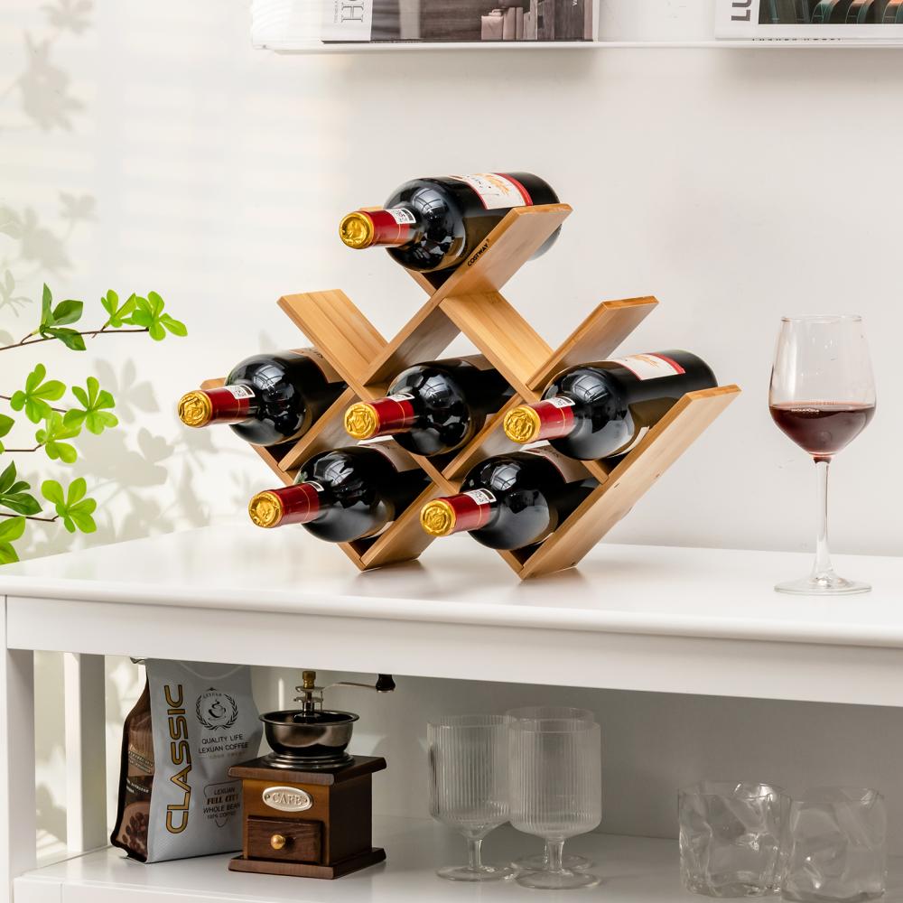 COSTWAY Weinregal Gläserregal Flaschenregal Weinständer Holzregal Weinschrank Flaschenständer Hängeregal Hängeweinregal Wandregal Weinflaschenhalter Dekoregal Bild 1