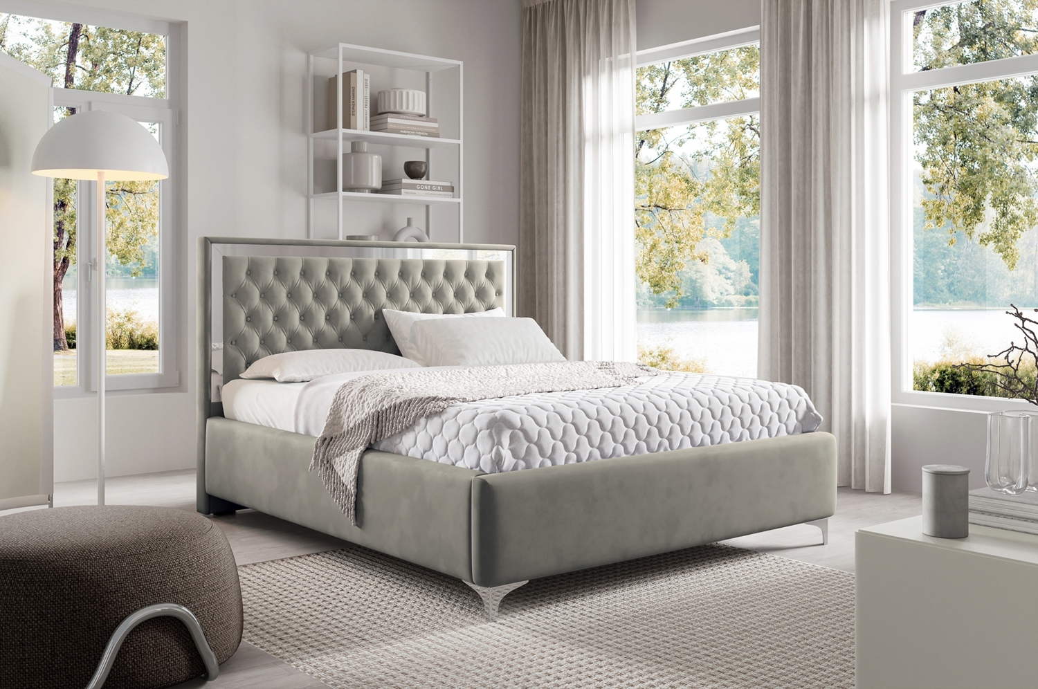 MEBLINI Polsterbett 180x200 mit Lattenrost ohne Matratze – ARONA SILVER – Grau Samt – Doppelbett mit Bettkasten - Stauraumbett - Kopfteil Bett mit Stauraum Bild 1