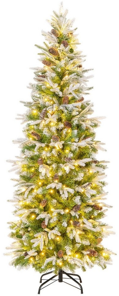 COSTWAY Künstlicher Weihnachtsbaum, 190cm, 280 LEDs, 60 Tannenzapfen, Schnee Bild 1