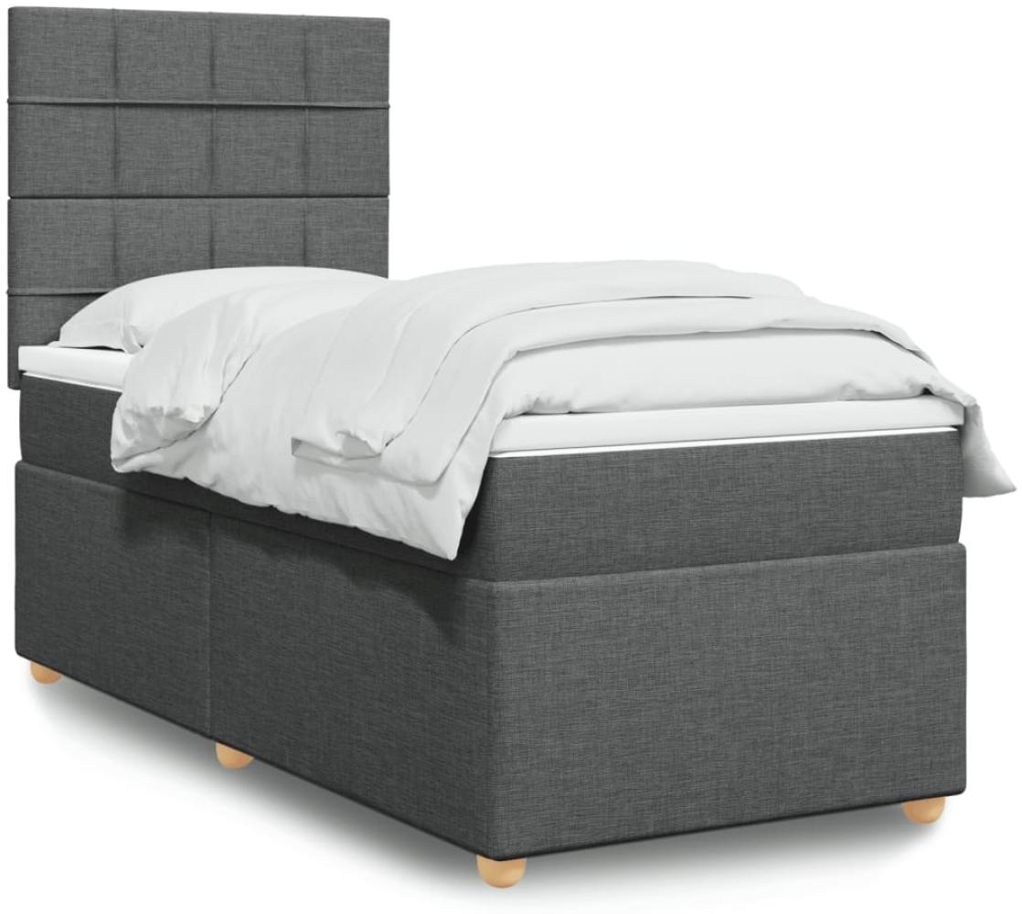 vidaXL Boxspringbett mit Matratze Dunkelgrau 90x200 cm Stoff 3293464 Bild 1