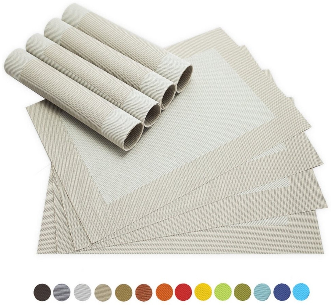 matches21 HOME & HOBBY Platzset Tischsets BORDA 8er Set Creme-weiß als Tischuntersetzer, (8-St), Abwaschbare Platzsets als Tischunterlagen für Ess-Tisch Tisch-Deko Bild 1