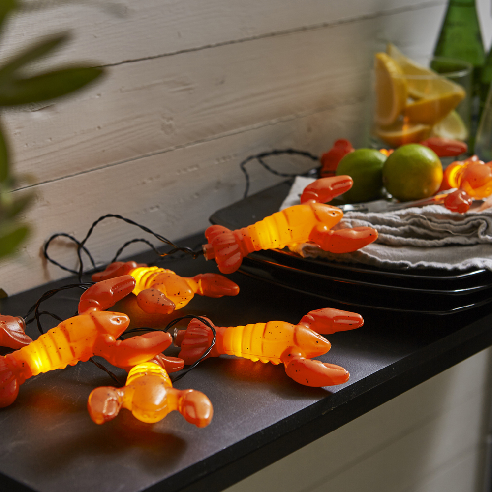 Outdoor-Lichterkette ,Crayfish Party' mit Hummer-Anhängern, Batterie + Timer, 8 LEDs, orange, L 210cm Bild 1