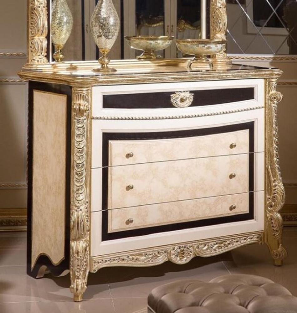 Casa Padrino Luxus Barock Kommode Weiß / Beige / Schwarz / Gold - Handgefertigte Barock Kommode mit 4 Schubladen - Luxus Schlafzimmer Möbel im Barockstil - Barock Schlafzimmer Möbel Bild 1