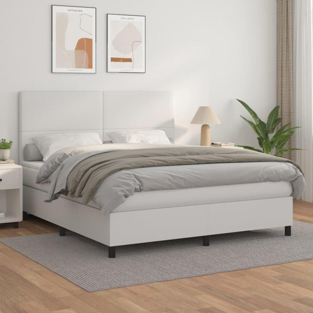 vidaXL Boxspringbett mit Matratze Weiß 180x200 cm Kunstleder 3142738 Bild 1