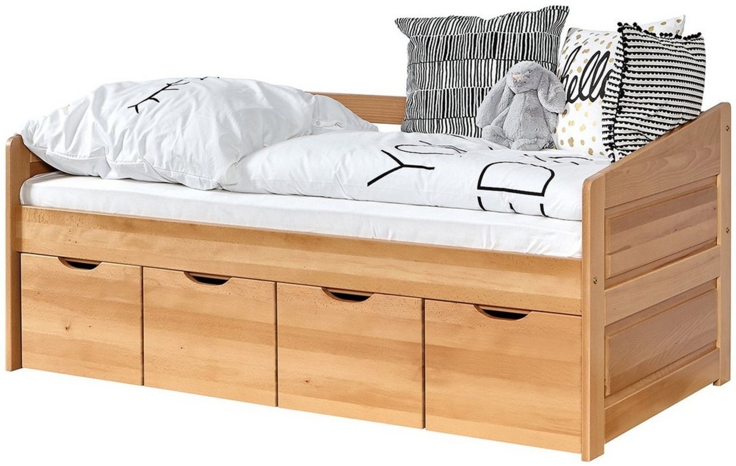 Ticaa Sofabett 'Micki MINI' 80x160 Buche massiv Komplett-Set - mit 4er Schubkästen - inkl. Matratze - natur Bild 1