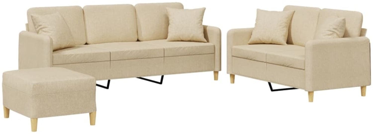vidaXL 3-tlg. Sofagarnitur mit Kissen Creme Stoff 3202144 Bild 1