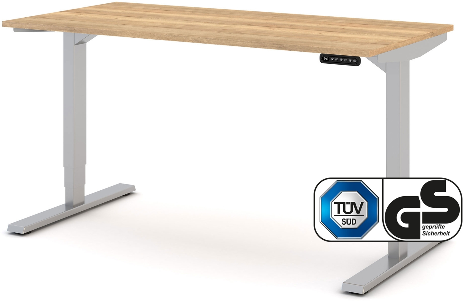 ASSMANN Elektrisch höhenverstellbarer Schreibtisch Y-Line 140x70cm Eiche Natura Weißaluminium Metall Holz Melaminoberfläche Bild 1