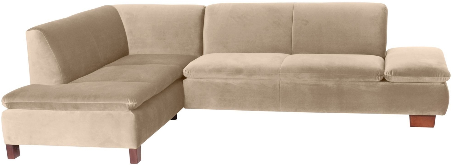 Ecksofa mit Ottomane links Kaye Bezug Samtvelours Buche nussbaum dunkel / sand 23092 Bild 1