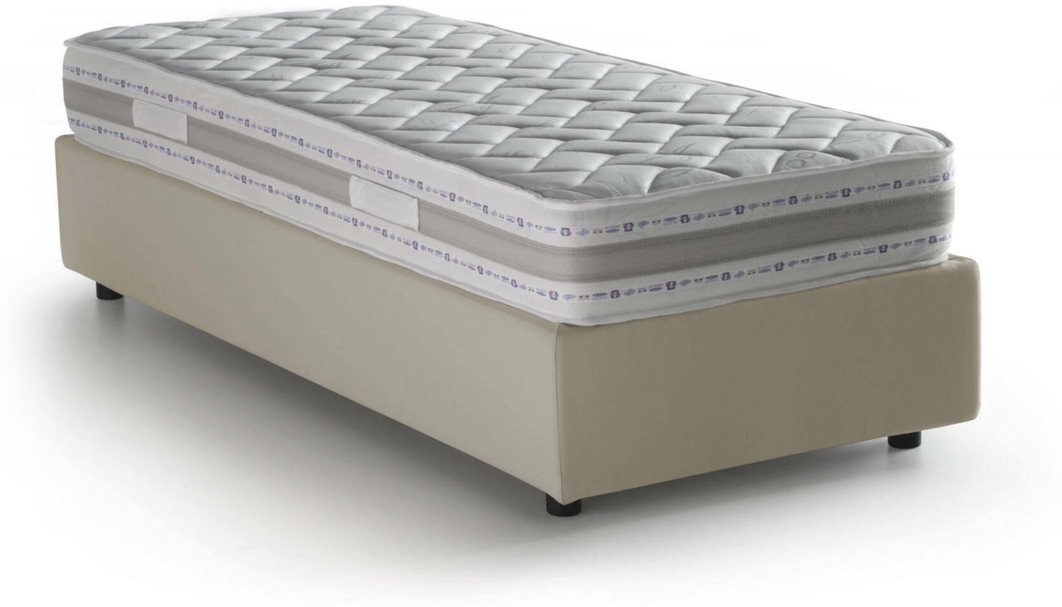 Dmora Einzelbett Avova, Bettkasten mit Stoffbezug, 100 % Made in Italy, Öffnung vorne, inklusive Matratze 80 x 200 cm, Beige Bild 1